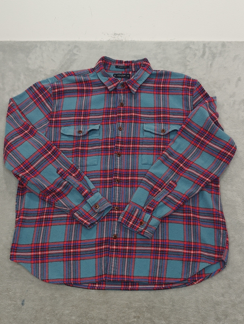 Lucky Brand Teal and Red Plaid Button-Down Shirt